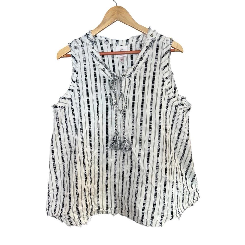 SOLD Knox Rose XXL Cream Black Striped Flowy Boho Tassel Tank
